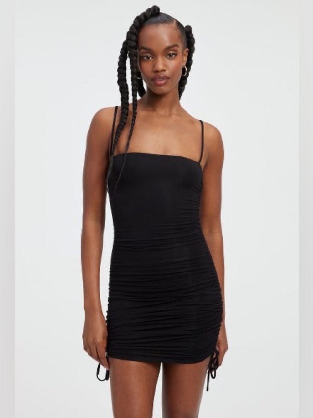 NWT Good American Slinky Jersey Ruched Mini Dress in Black, Size 1 (Small)